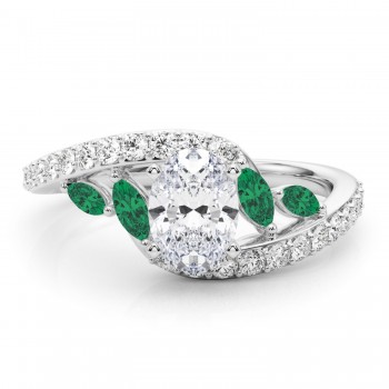 Swirl Design Lab Grown Diamond & Marquise Lab Emerald Engagement Ring in Palladium (0.63ct)
